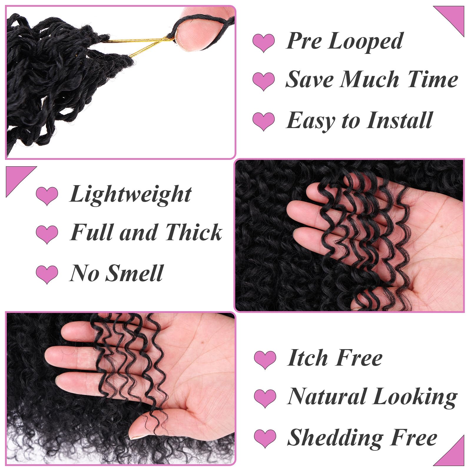 Samtress 14 Inch Pre Looped Micro Curly Twist Crochet Hair 8 Packs Black Mini Passion Twist Micro Kinky Curly Crochet Hair Extensions Yanky Twists Hair Synthetic for Black Women (#1B) - Image 3