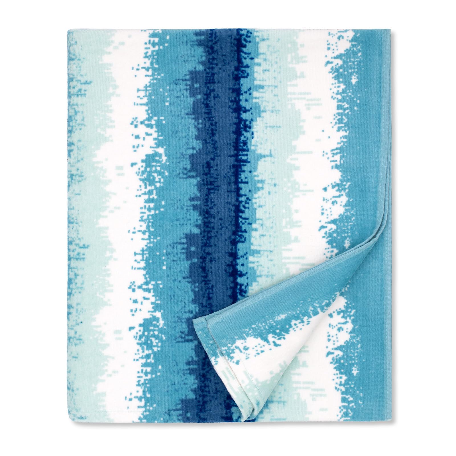 cabanana Large Beach Towel Oversized - Cotton Velour 35 x 70 Inch Coast Waves Camo Striped Terry Pool Towel, Cabana Soft Swimming Towel for Adults Women Men (Teal Blue)