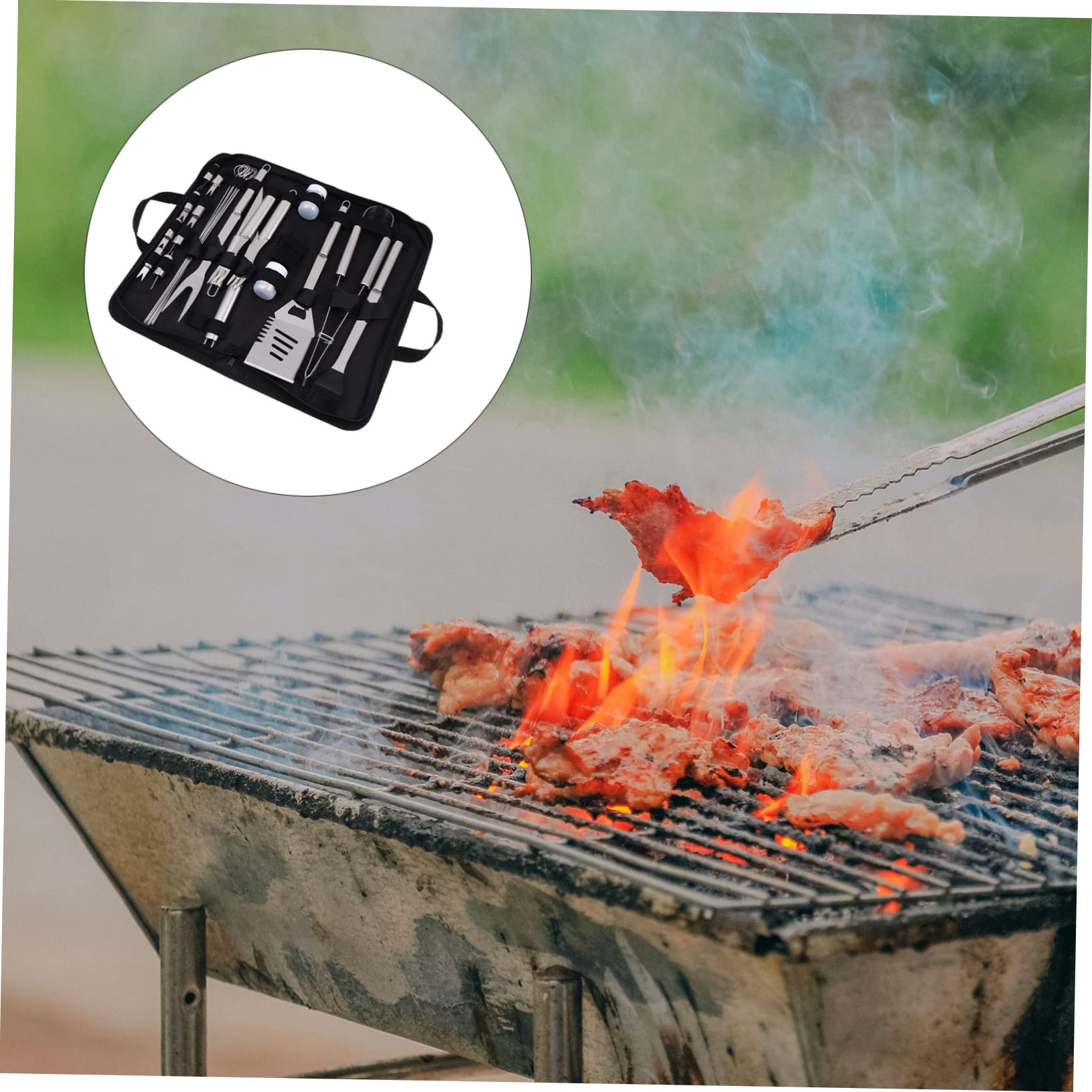 ifundom Strumenti Barbecue Acciaio Inossidabile Esterno Nero Utensili Barbecue Accessori Kit Strumenti Portatile