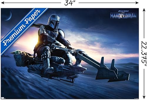 Miniatura 3 de Trends International Star Wars The Mandalorian-Grogu Sunset Speeder Póster de pared, 22.375 x 34 pulgadas, versión premium sin marco