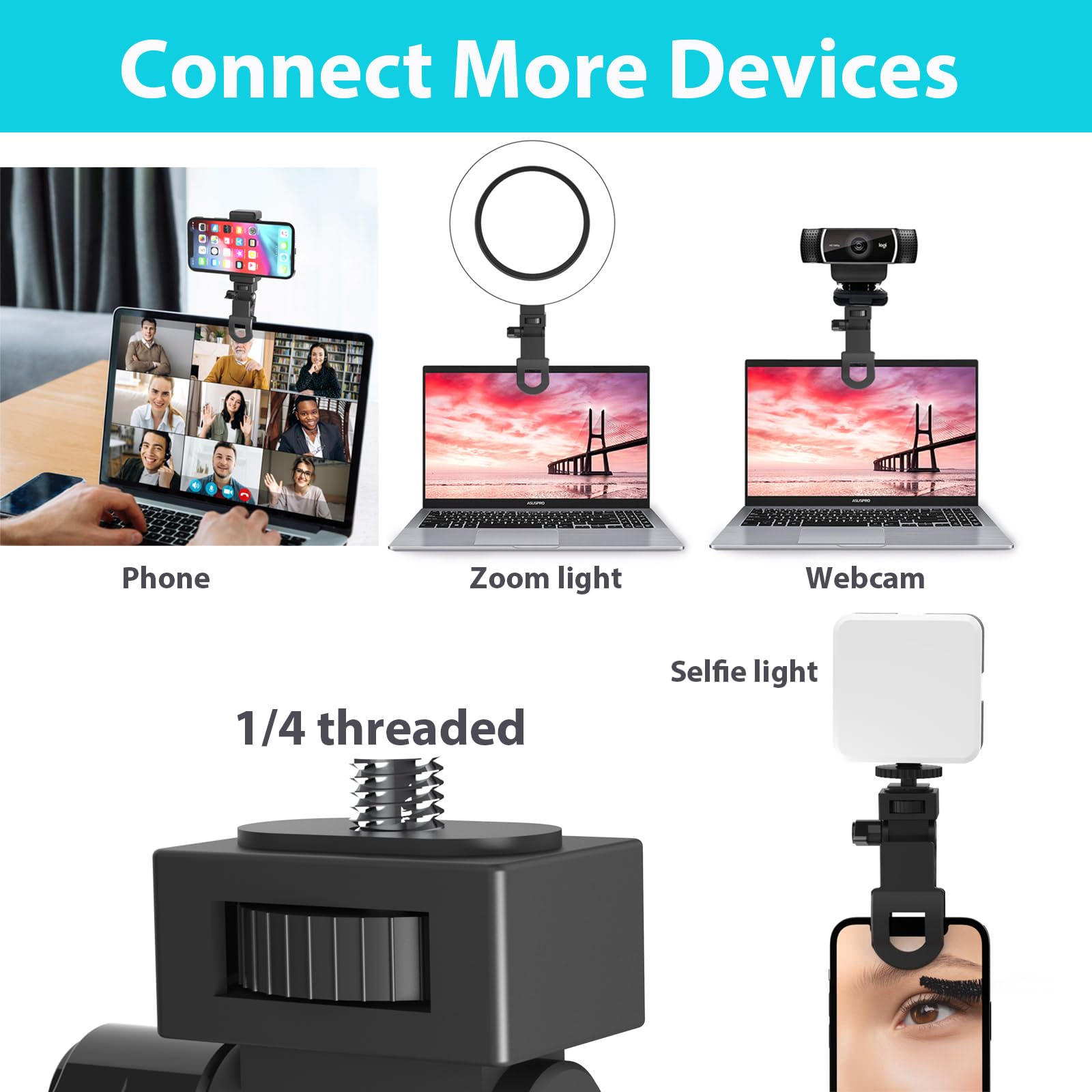 Wowcati Selfie Light Clip Attachment Only, Ring Light Clip Adpater Replacement, Zoom Light Clip on Part for Phone iPhone Laptop Tripod Computer