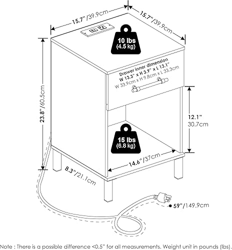 Miniatura 8 de Furinno Turn-N-Tube Haydn Mesa auxiliar, 1 unidad, roble francés gris/negro Roble Francés/Negro,Blanco,Cereza oscuro/ Negro,Ámbar Pino/Negro,cereza