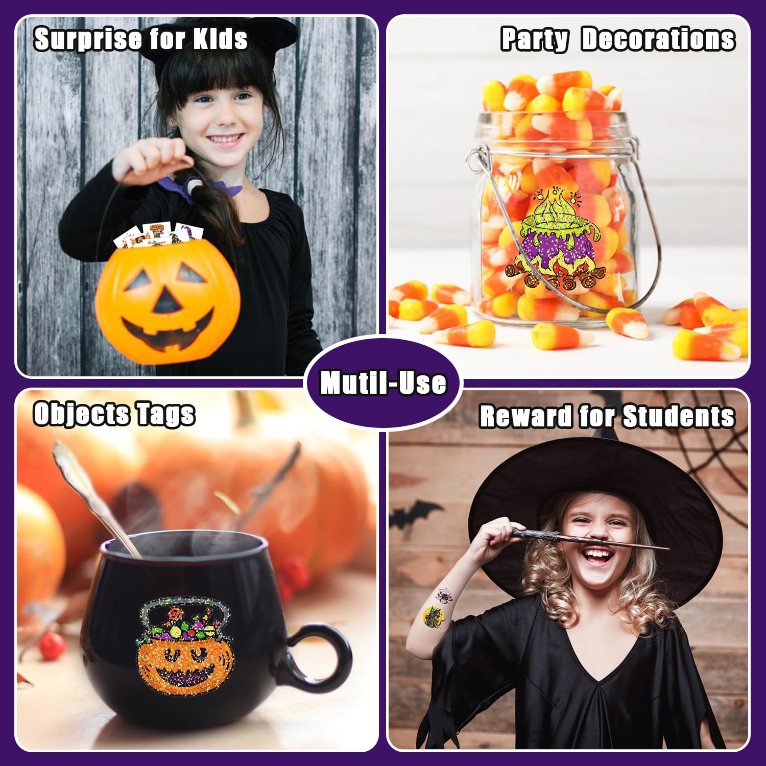 Leesgel Halloween Glitter Tattoos for Kids 50 Non-repetitive Halloween Designs, Waterproof, Suitable for Kids' Activities - Image 3