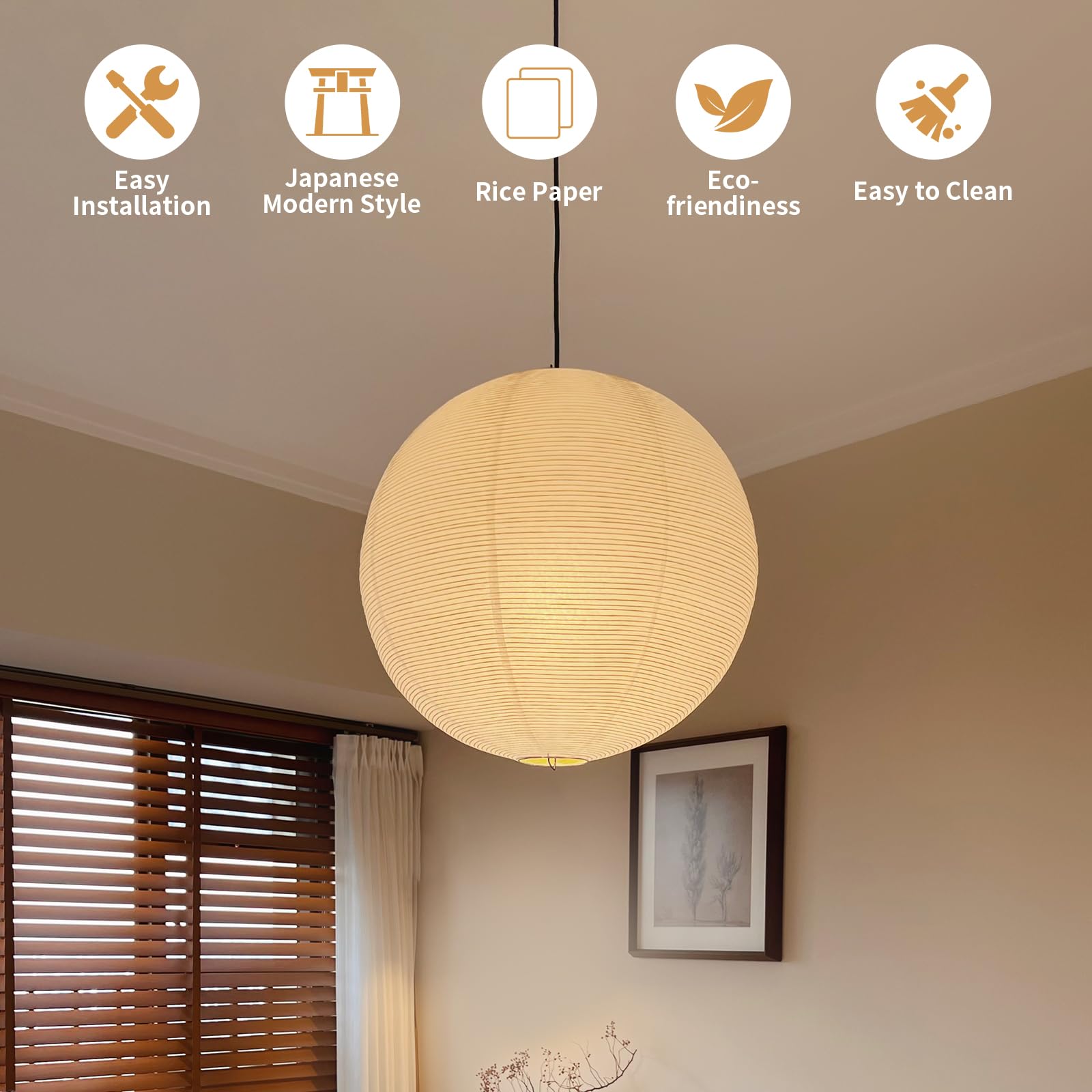 1PC 23.6 Inch Round Rice Paper Lamp Shades, White Paper Lanterns