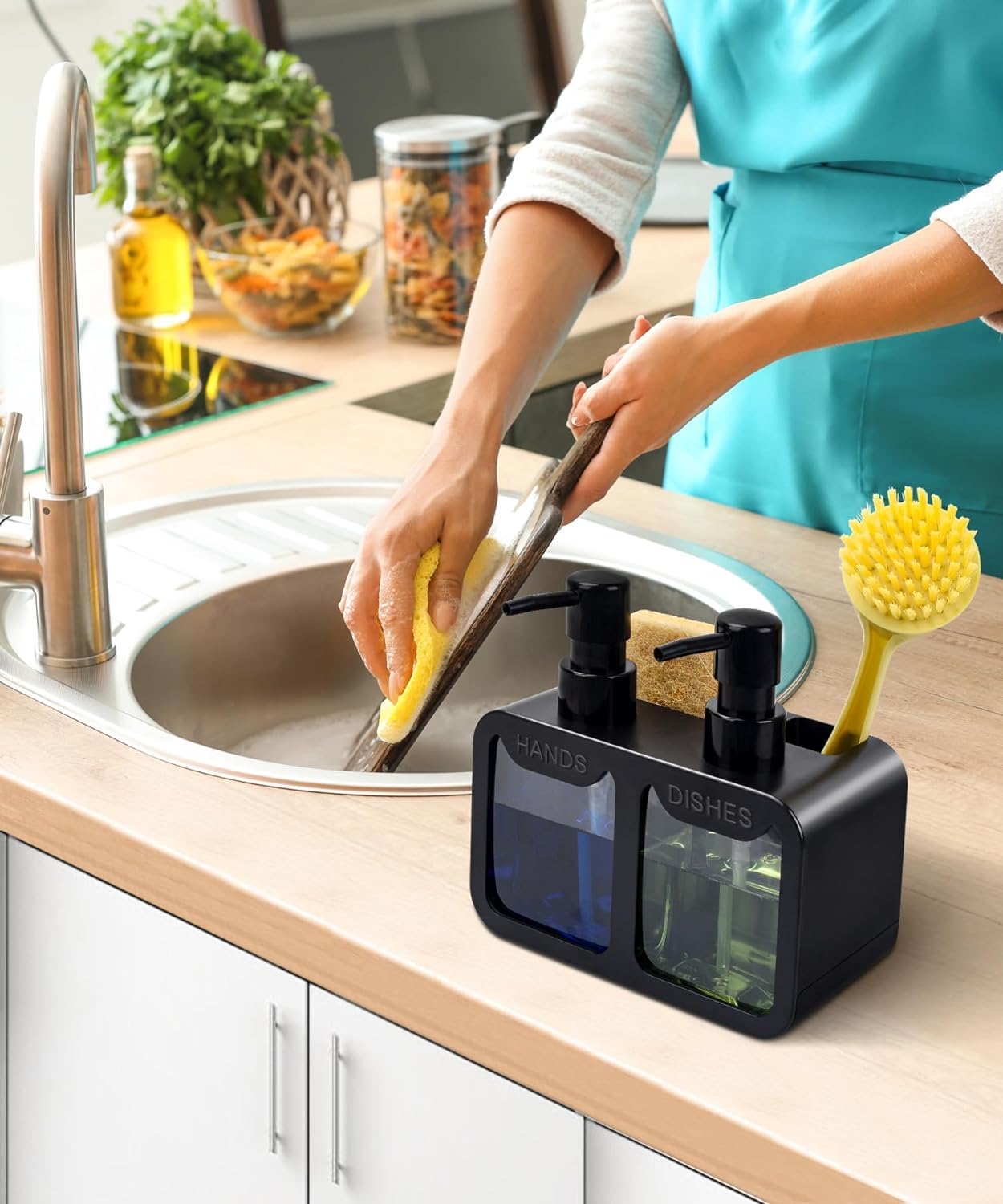 MeRaYo Dispensador de jabón para lavar a mano, dispensador de jabón líquido para fregadero de cocina, dispensador de líquido para lavado de platos, color negro