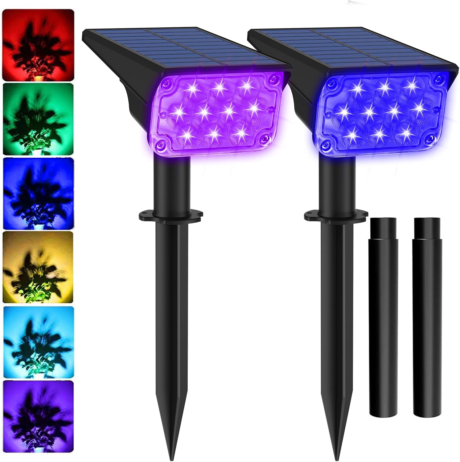 t-sunus christmas solar color landscape spotlights outdoor, ip65 waterproof rgb spot light 2 pack auto dusk to dawn landscaping wall lights for tree yard garden driveway porch walkway pond halloween multicolor 2 pack