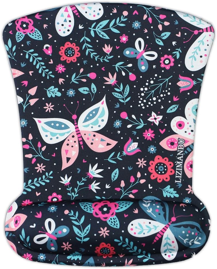 Cheliz Memory Foam Mouse Pad Mat with Wrist Rest (Black Butterfly)