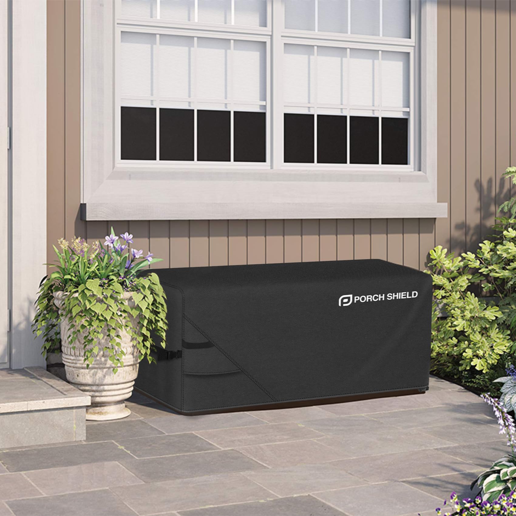 Porch Shield Housse imperméable et résistante aux déchirures pour coffre de terrasse, pour coffre de 276 l, 600D, adaptée aux tables brasero rectangulaires, 112 x 71 x 61 cm, noir