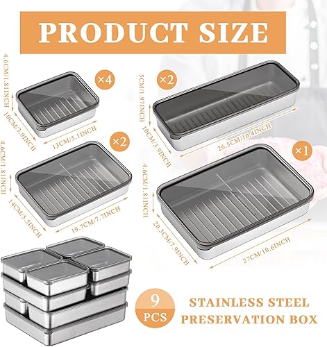 Miniatura 8 de Paquete de 6 recipientes de queso de tocino para refrigerador, recipiente de queso hermético de acero inoxidable, apto para lavavajillas,