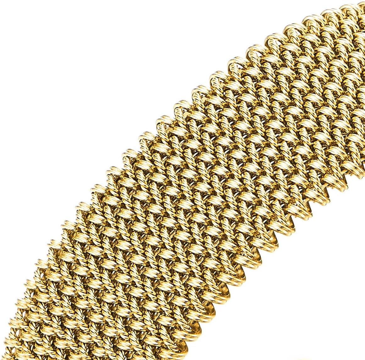 COOLSTEELANDBEYOND Wide Gold Steel Mesh Cuff Bracelet Open Bangle Textured Statement Jewelry Elegant Modern Accessory