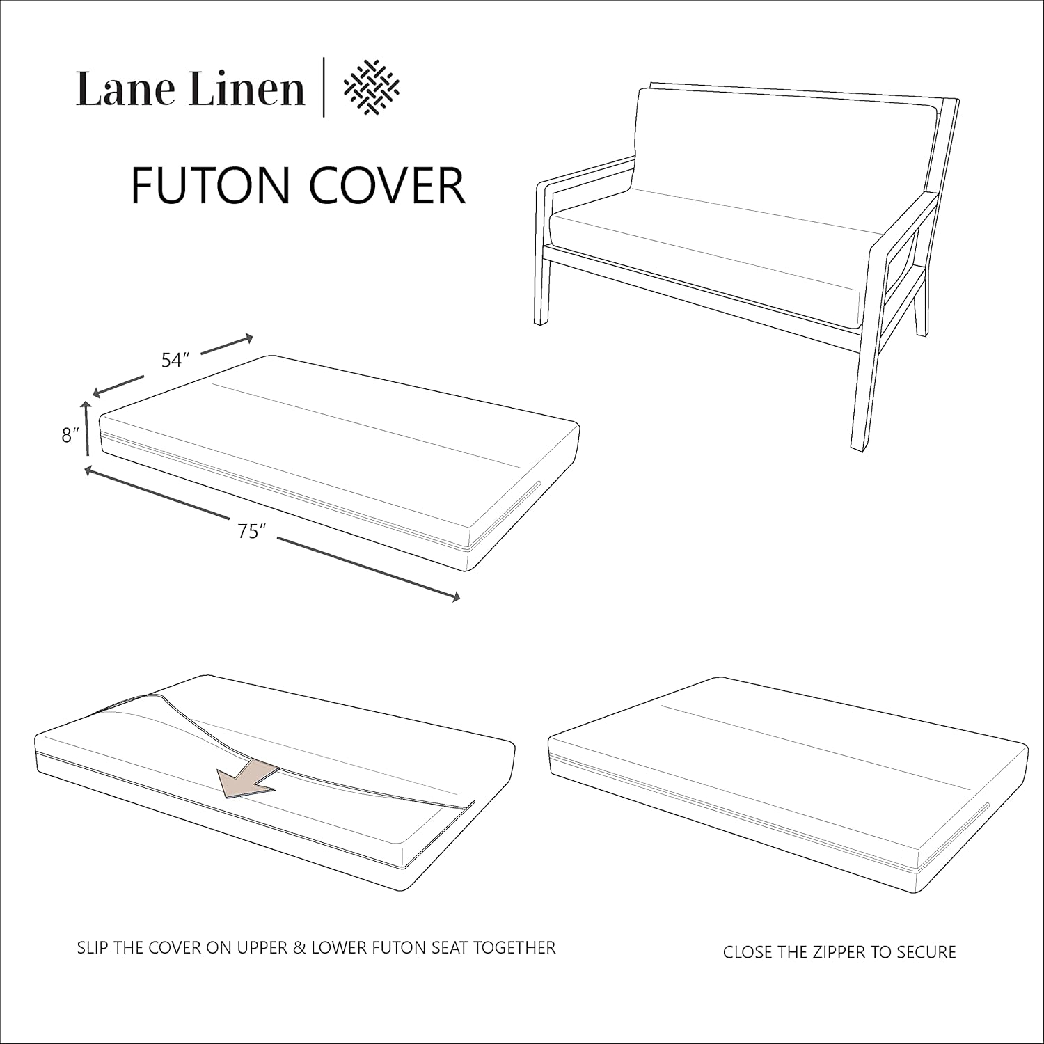 LANE LINEN Futon Covers Full Size, 100% Cotton Slipcovers, Full Size Mattress Cover for Futon Sofa Bed, Foldable Armless Sofa Cover, Zippered Couch Cover - Granite Green