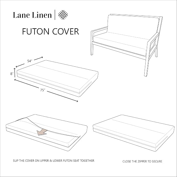 LANE LINEN Futon Covers Full Size, 100% Cotton Slipcovers, Full Size Mattress Cover for Futon Sofa Bed, Foldable Armless Sofa Cover, Zippered Couch Cover - Pearl Ivory