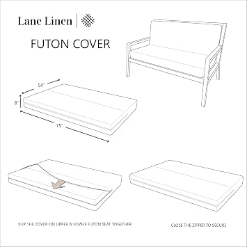 LANE LINEN Futon Covers Full Size, 100% Cotton Slipcovers, Full Size Mattress Cover for Futon Sofa Bed, Foldable Armless Sofa Cover, Zippered Couch Cover - Pearl Ivory