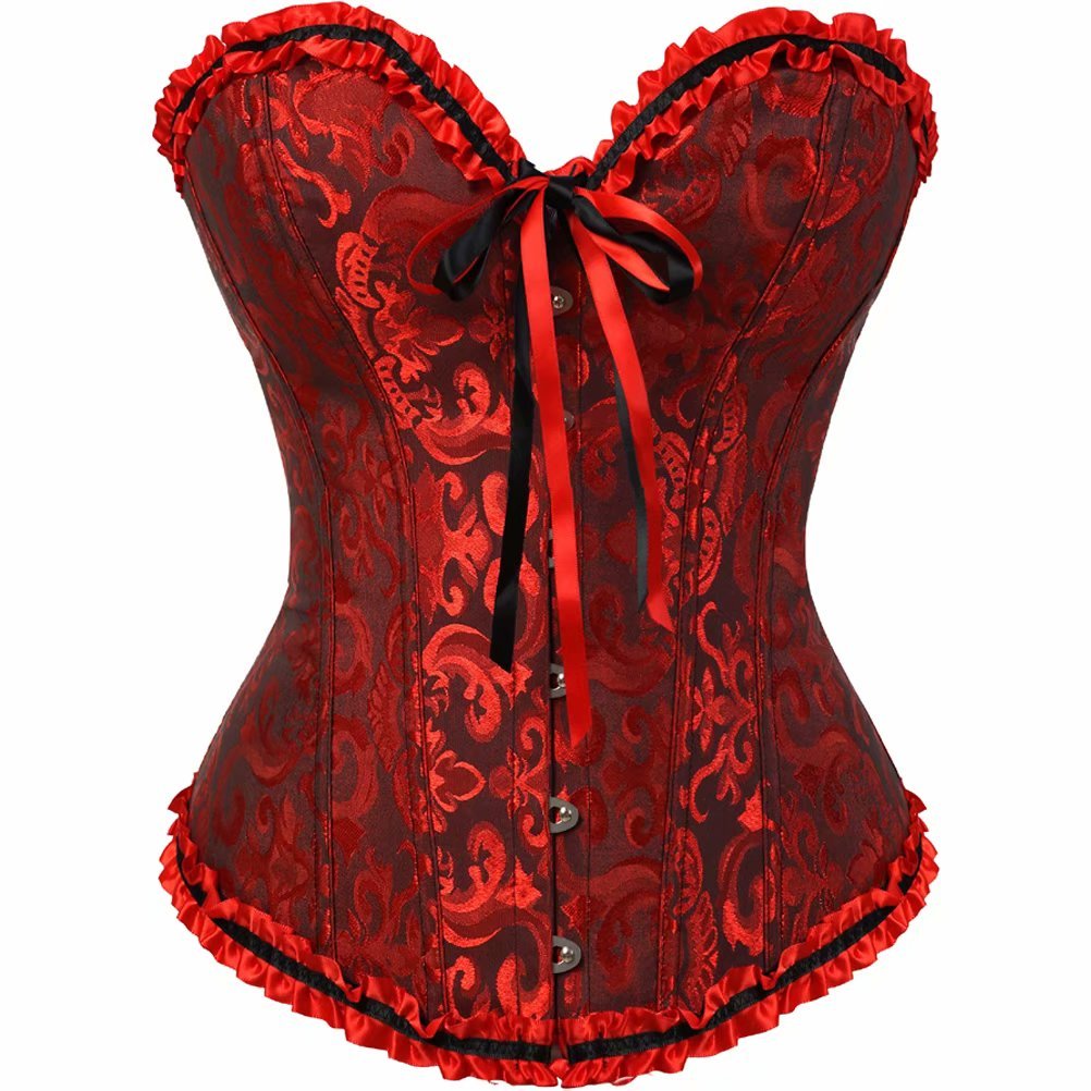 Josamogre Women's Blackred Corset Top Overbust Bustier Plus Size Flower Burlesque Outfit Basques Black And Red 4XL