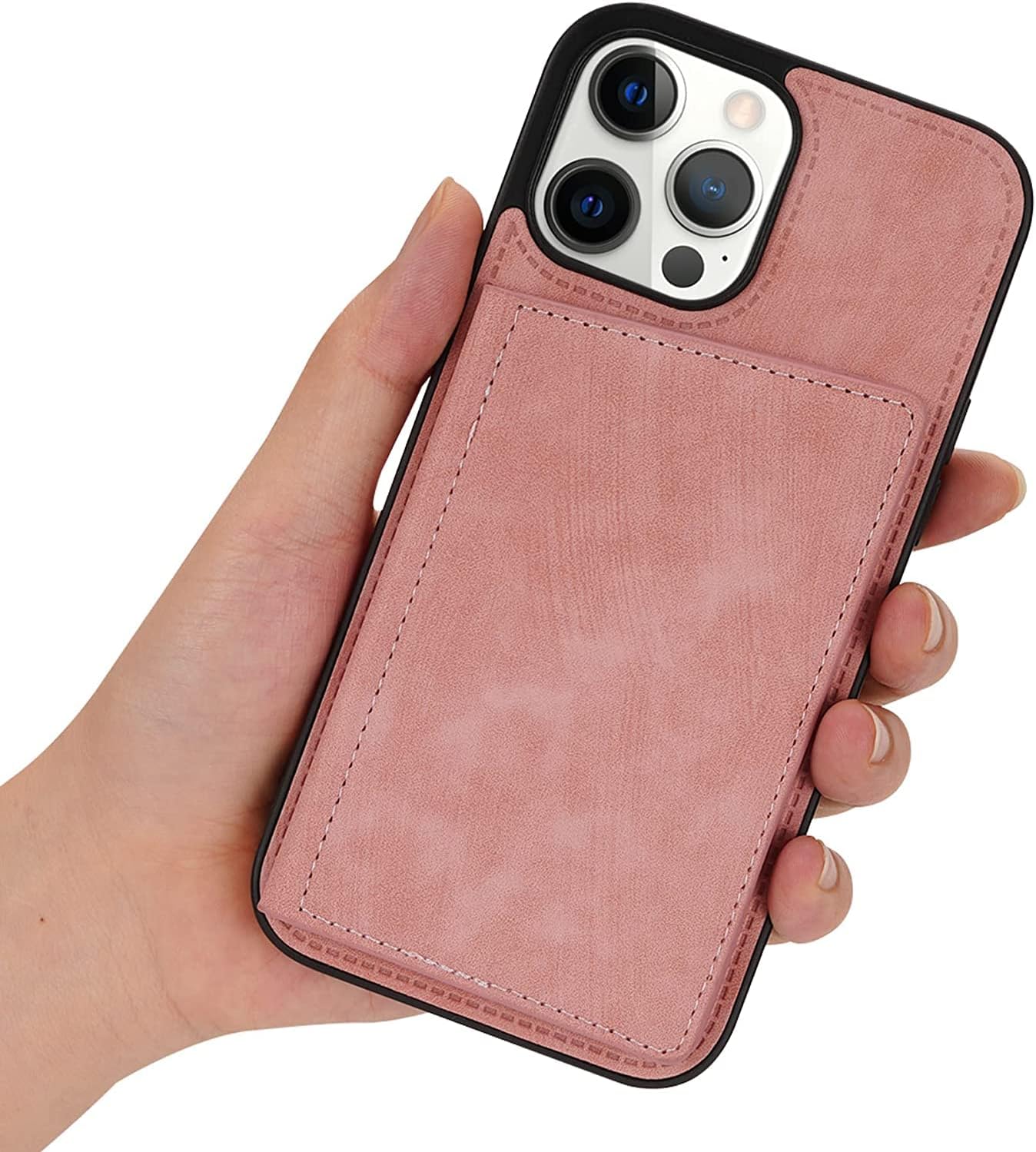 Wallet Case for iPhone 14/14 Plus/14 Pro/14 Pro Max with Card Holder, Flip Premium Leather Slim Back Stand Case Magnetic Clasp Shockproof Cover (Color : Pink, Size : 14Plus)