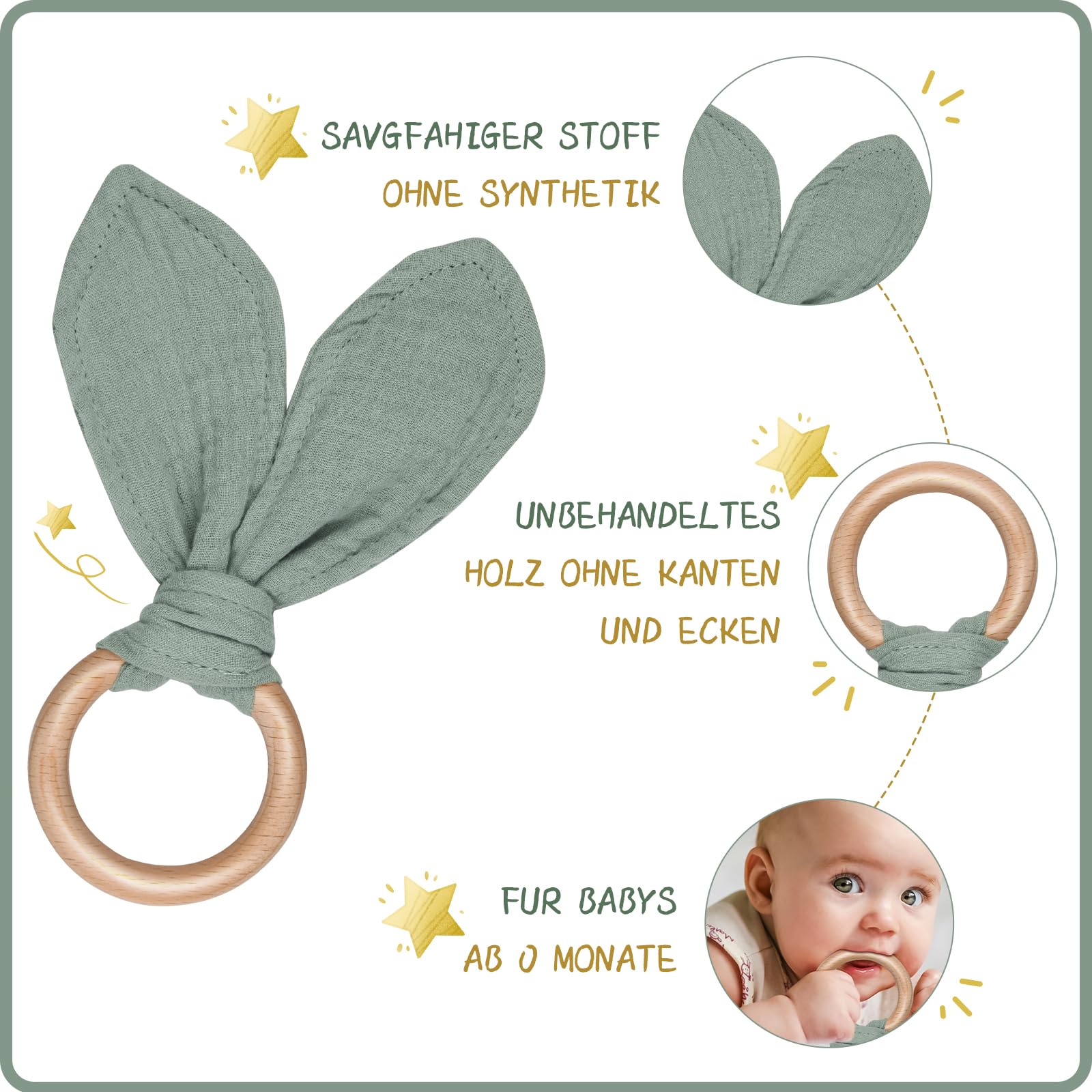 Regalo de bebé para niño y niña, Regalos Personalizados para bebé, Regalo de bebé para Nacimiento con Anillo de dentición de edredón, edredón de 100% algodón, Juego de paños para eructos