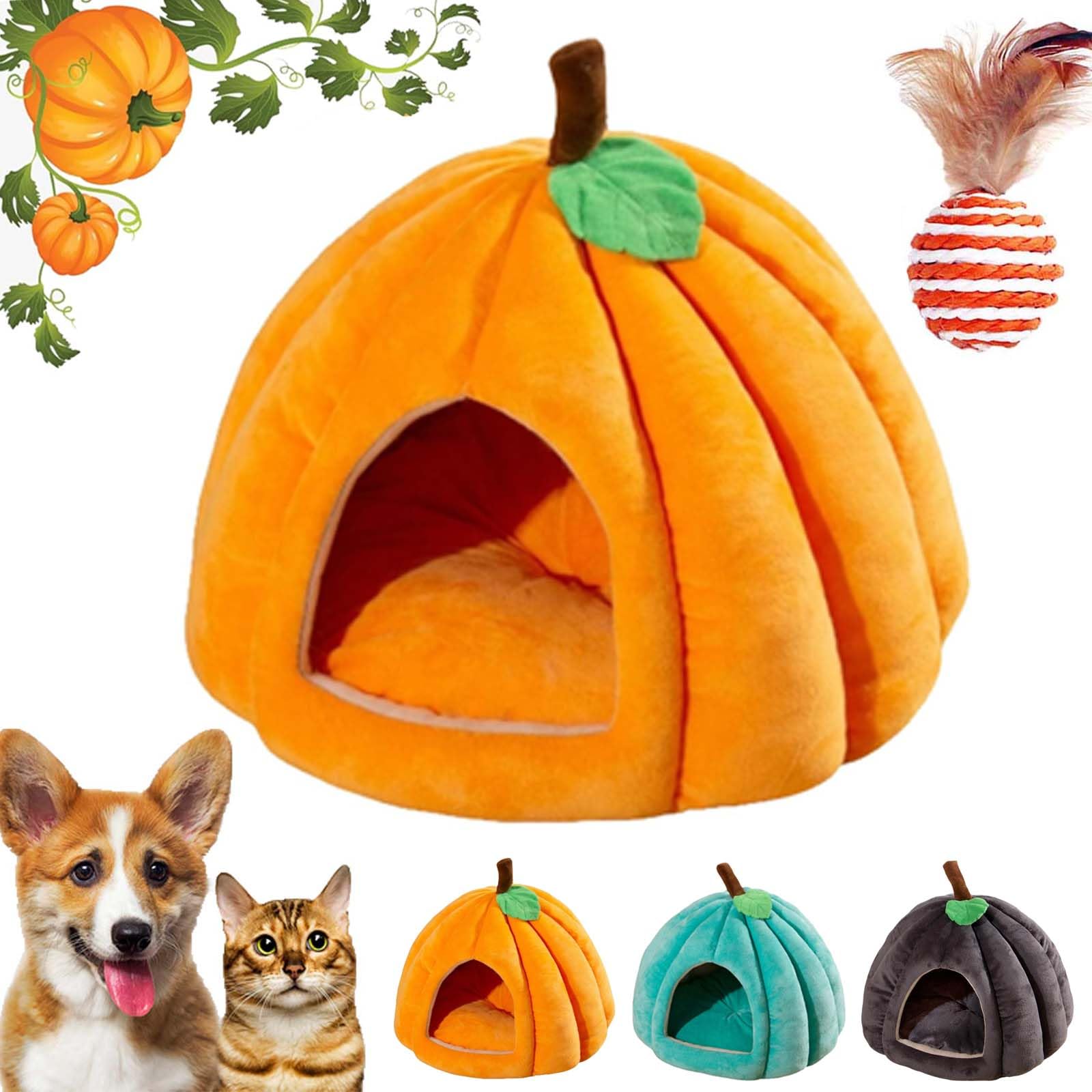2026 New Pumpkin Cat Bed, Cute Pumpkin Shape Cat Cave, Convenient Plush Velvet Pumpkin Dog Plush Beds, Warm Cave Nest Sleeping Bed Puppy House (Orange, L)