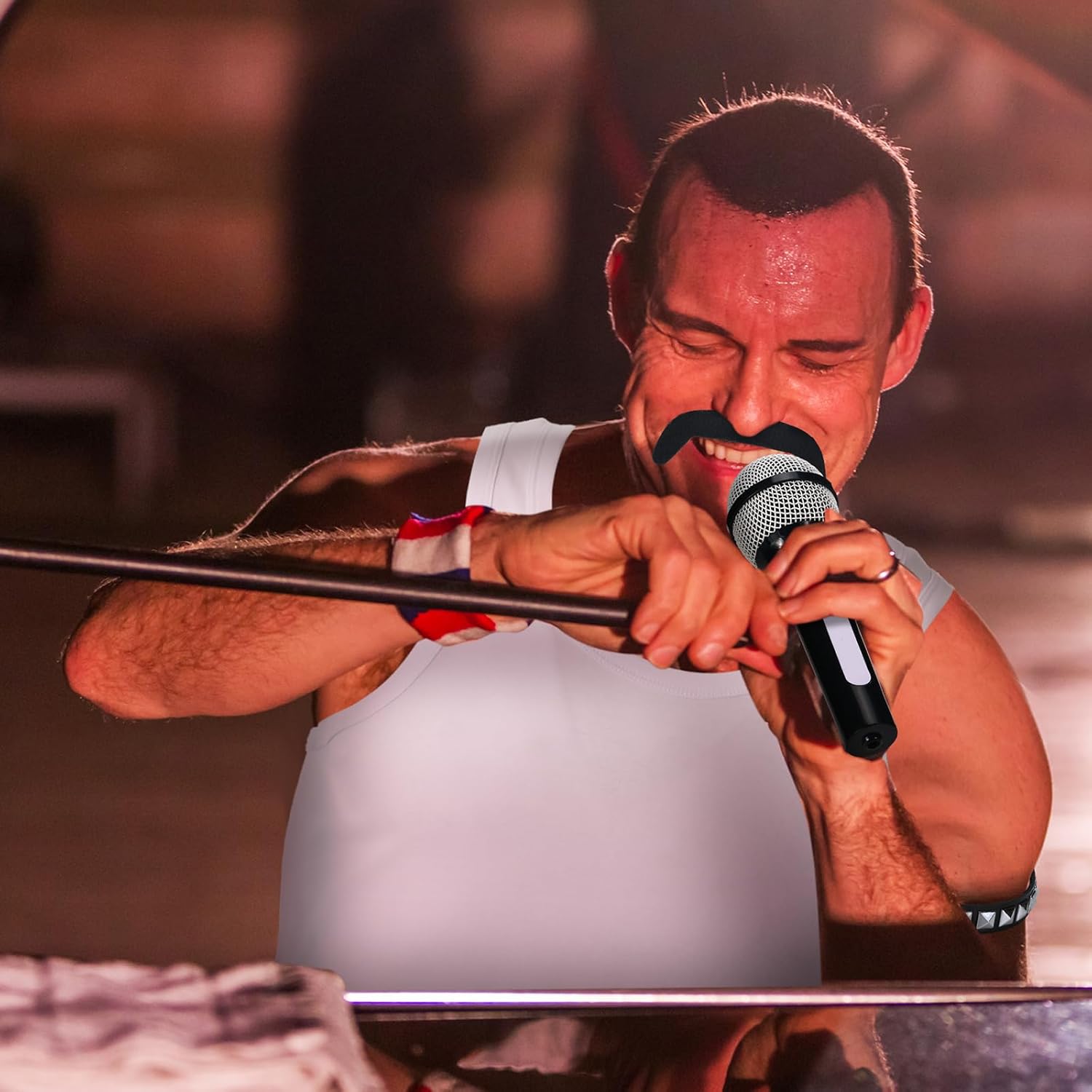 Mepase 5 Pcs Halloween Rock Star Costume Accessories for Men 80s Rock Costume Vest Microphone Belt Beard Arm Band for Cosplay - Image 3