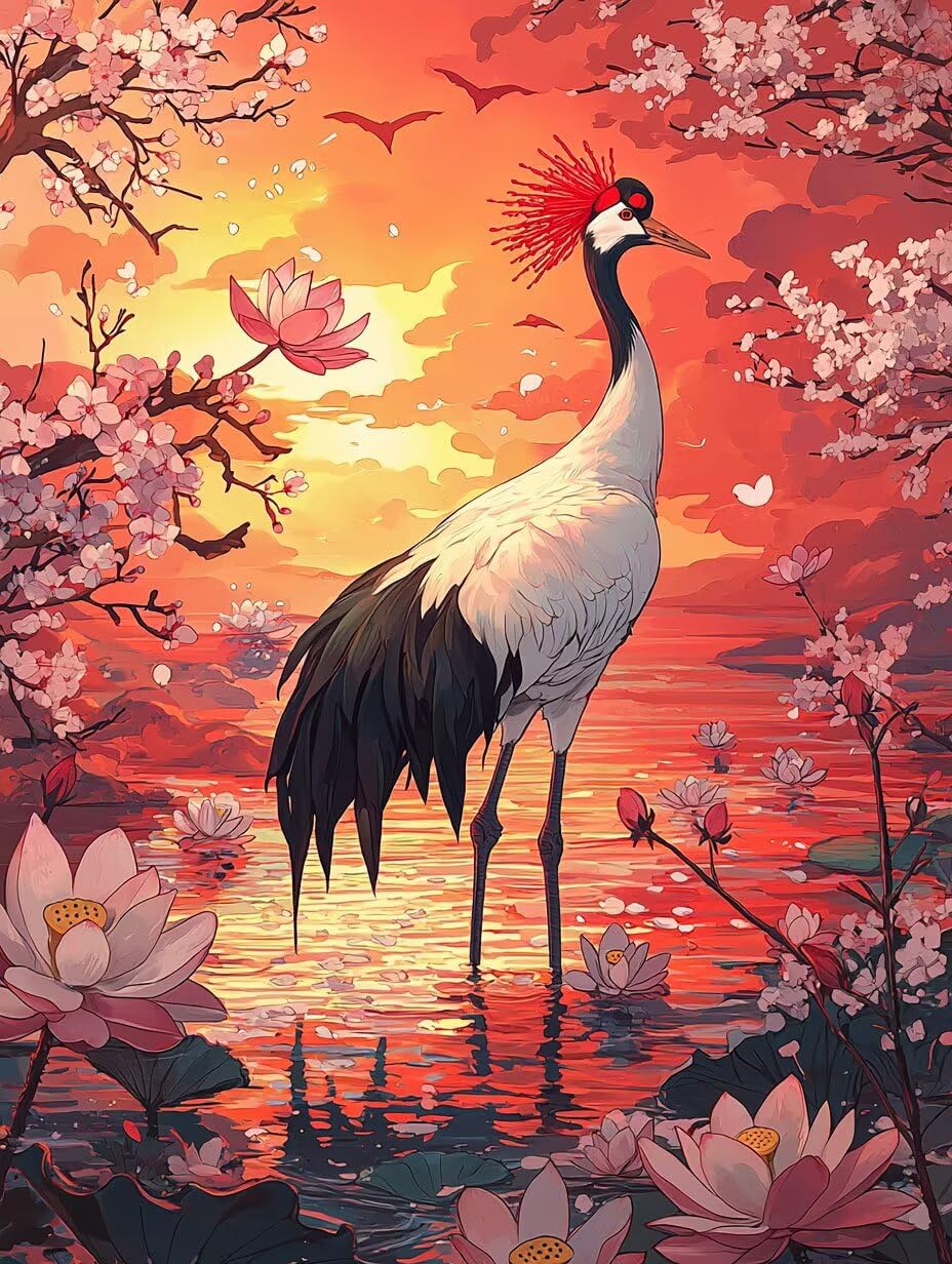 WEISHIWE Dipingere con i Numeri Adulti Gru reale e ninfea, 60x80cm s-976