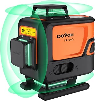 DOVOH 4D Laser Level 360 Self Leveling High Accuracy Green Beam Rechargeable 4x360 Floor Laser Levels for Construction Tiling Ceiling Framing, Class II, P4-360G