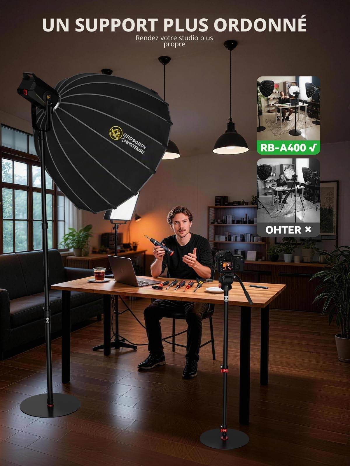 IFOOTAGE Cobra 2 RB-A400 Monopode Professionnel en Aluminium pour Appareil Photo,Monopode de Studio,Base Lestée et Hauteur Réglable,Support de Sol,Support D'éclairage,Diamètre de la Base : 40 cm