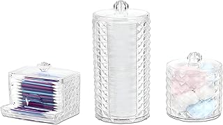 منظم مكياج عصري مكون من 3 قطع: يشتمل على حامل كرات قطنية، وموزع وسادات قطنية، وحاوية أعواد قطنية - حل تخزين أنيق لجميع المستحضرات