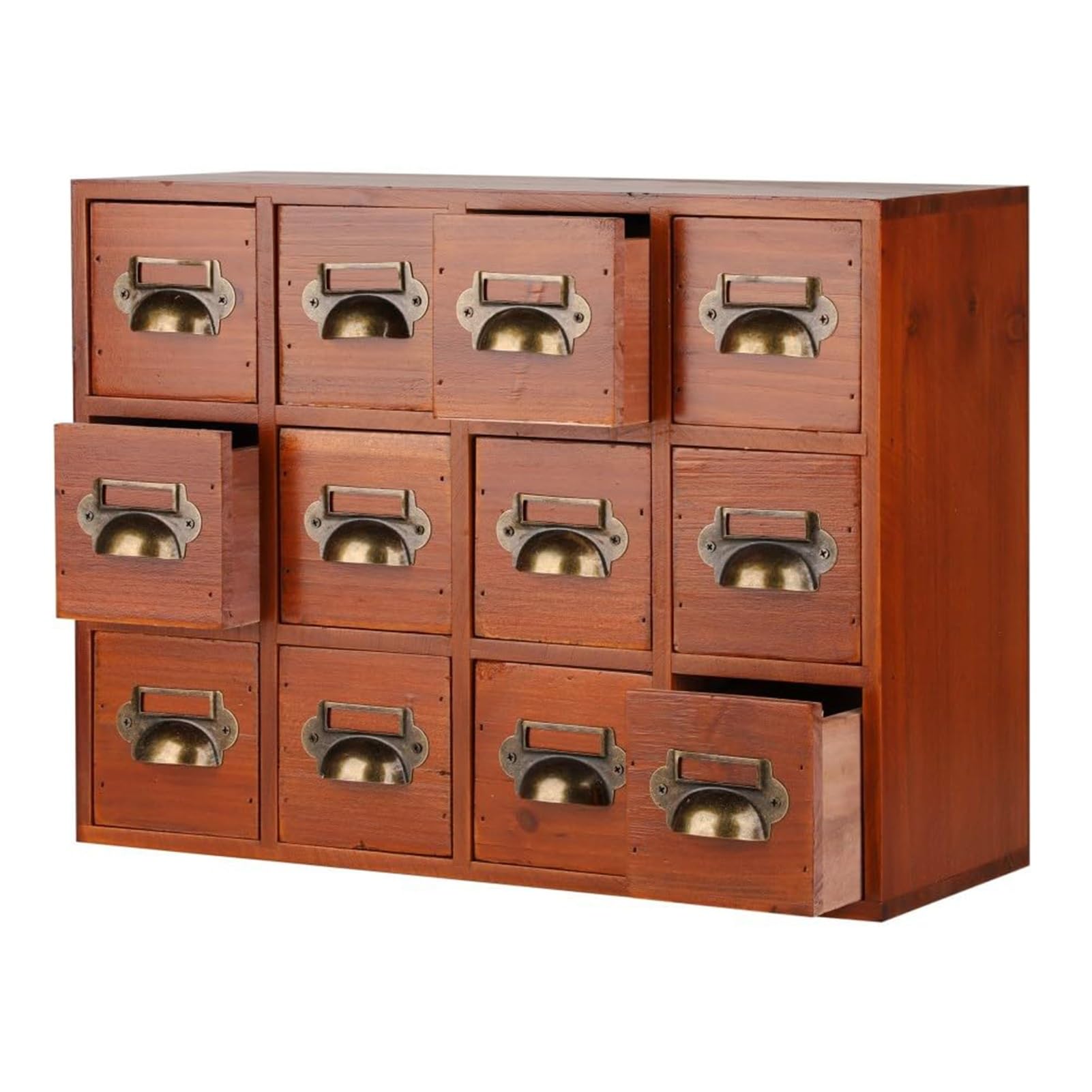 Organizador Escritorio Caja De Almacenamiento De Madera, Gabinete De Catálogo De Tarjetas Con Cajones De Boticario Y 14 Cajones, Caja De Almacenamiento De Madera Para Catálogo De Tarjetas(Brown12)