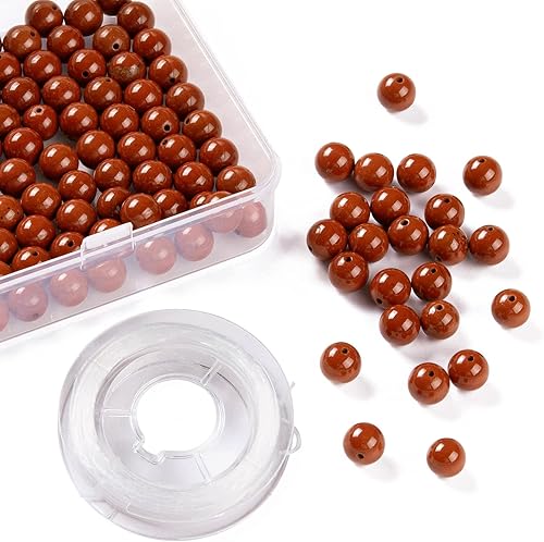 Miniatura 24 de BEEFLYING 100 cuentas de piedra de turmalina negra natural de 0.315 pulgadas (0.315 in), piedras preciosas redondas sueltas con hilo de cristal