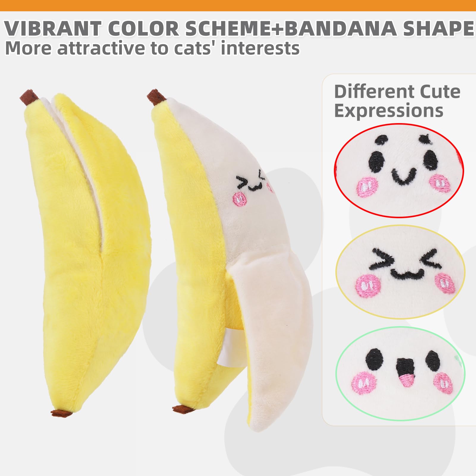 KOOLTAIL Cat Catnip Toys Banana, 3 Pack Expression Durable Soft Kicker Toy Filled with Natural Catnip Cotton - Image 4
