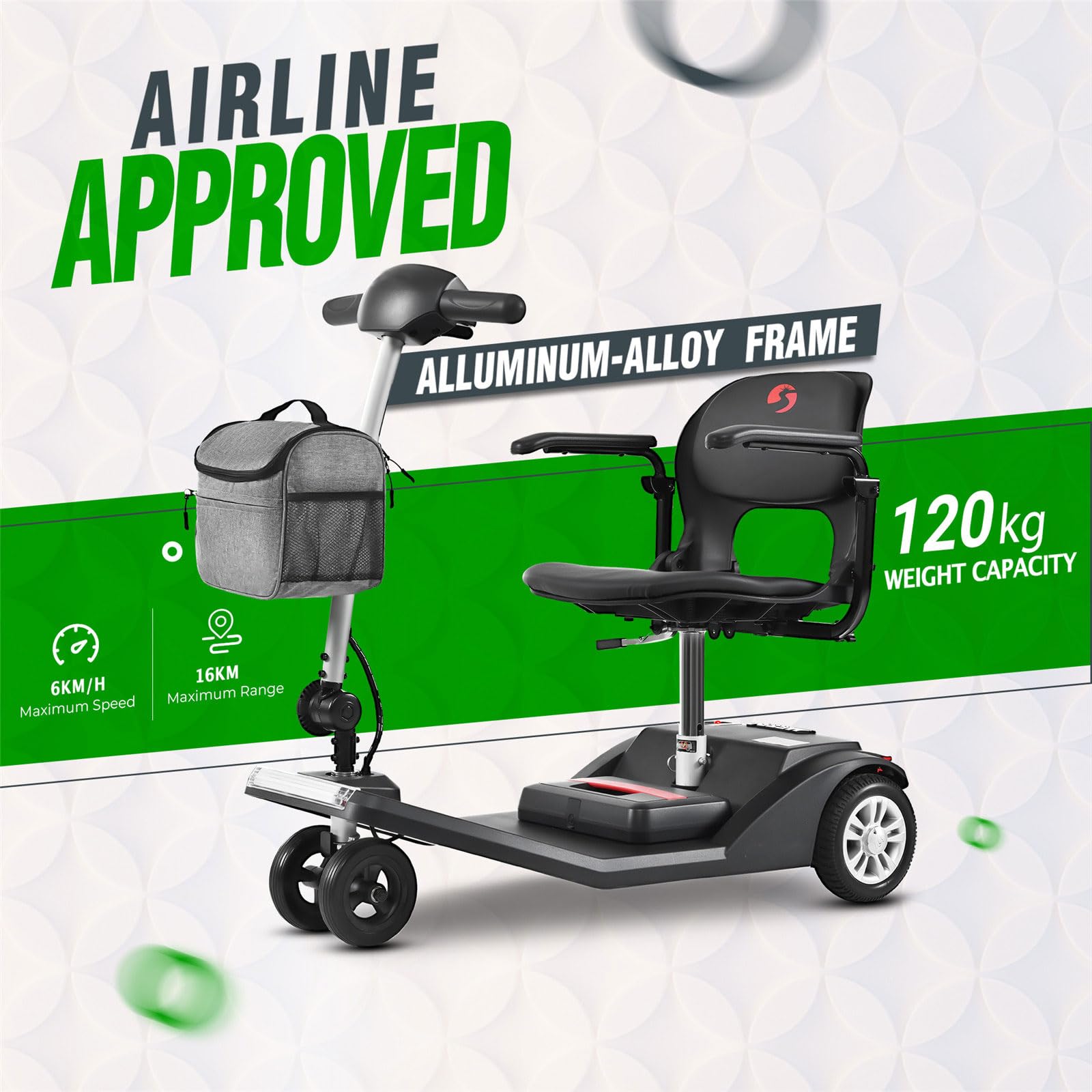 UYSELA Scooter de Movilidad Eléctrico para Personas Mayores, 4 Ruedas, Scooter Movilidad Reducida, Asiento Giratorio, Compacto y Seguro, Desmontable Medidas Reducidas