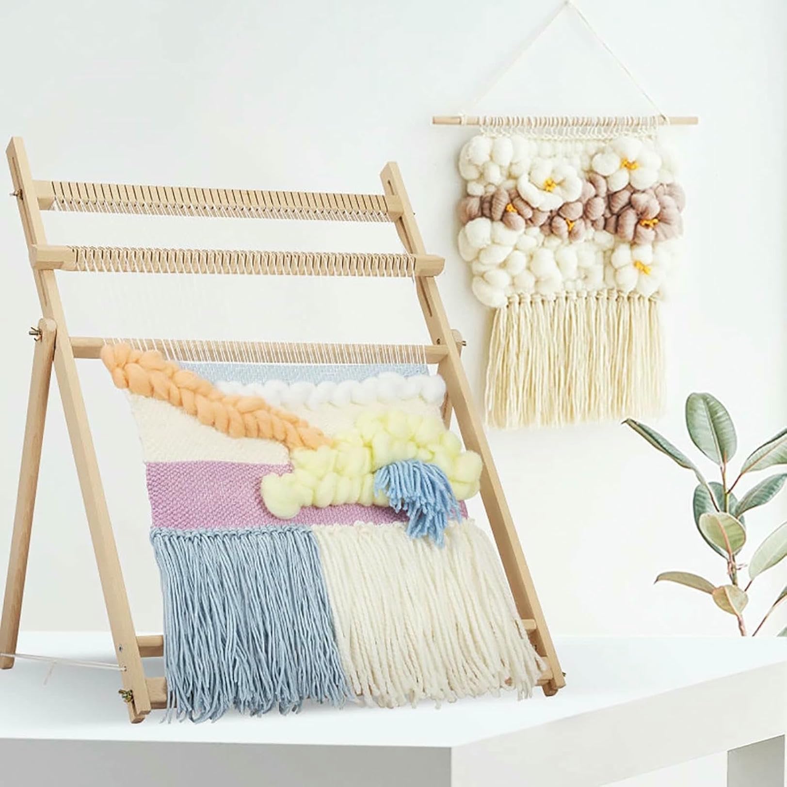 DIY-Handstrickwebmaschine aus Holz, Multi-Craft entwickelt Kreativität, Webrahmen-Webstuhl, Web-Strickwebstuhl-Set mit Ständer für Anfänger, Kinder