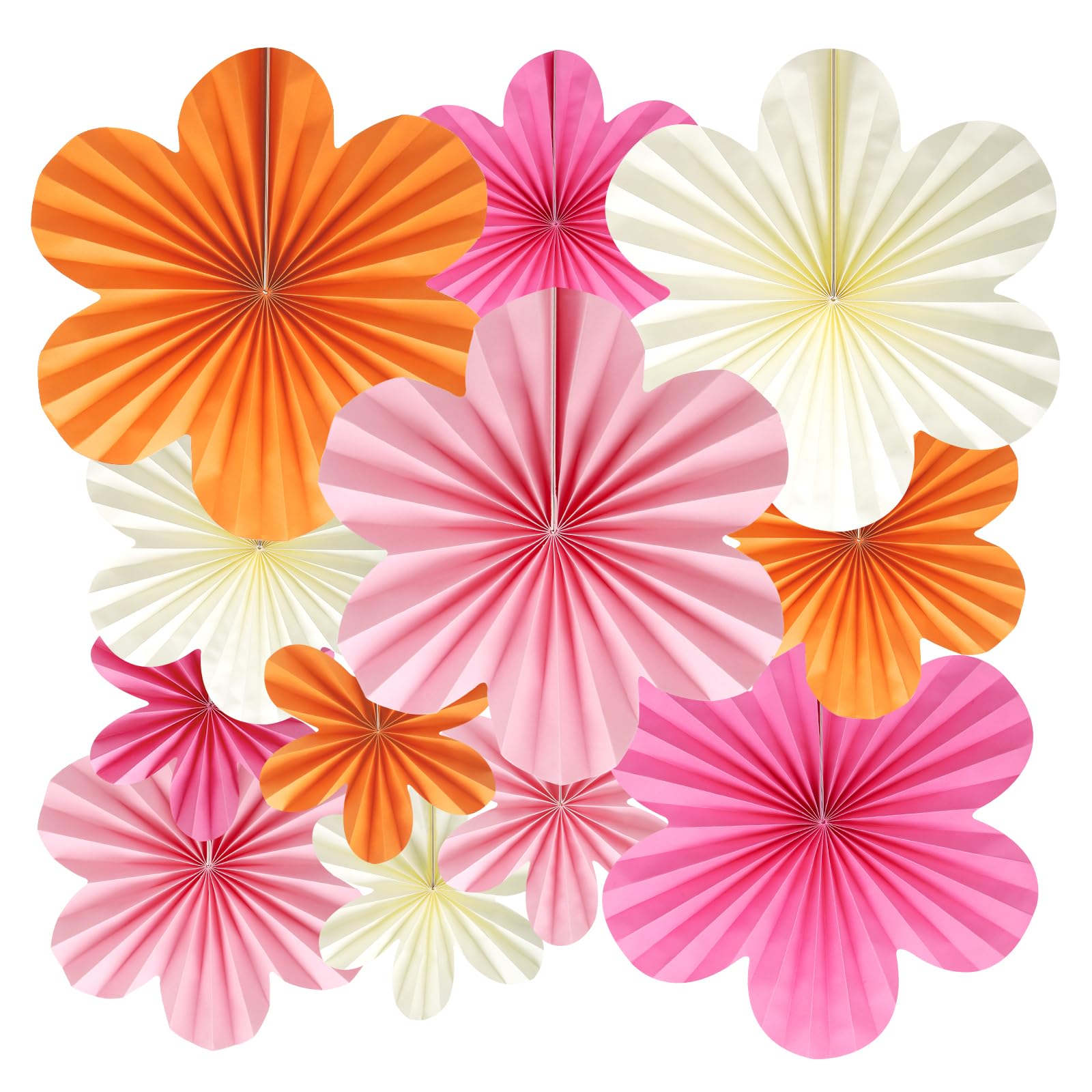 BestoFun 12 PCS Paper Flowers Fans Pink and Orange Party Decorations Paper Flowers Decorations for Wall Girl Groovy Birthday Baby Shower Wedding Bachelorette Room Hanging Décor — image 1