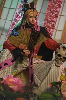 鬼滅の刃 童磨 上弦の弐 フルセット コスプレ ウィッグ 下駄 扇付き