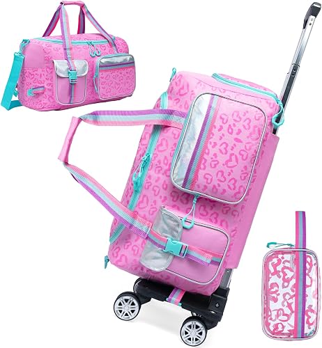 Rolling Duffel Bag for Boys and Girls with Wheels and Handle Makeup Bag Travel Toiletry Bag