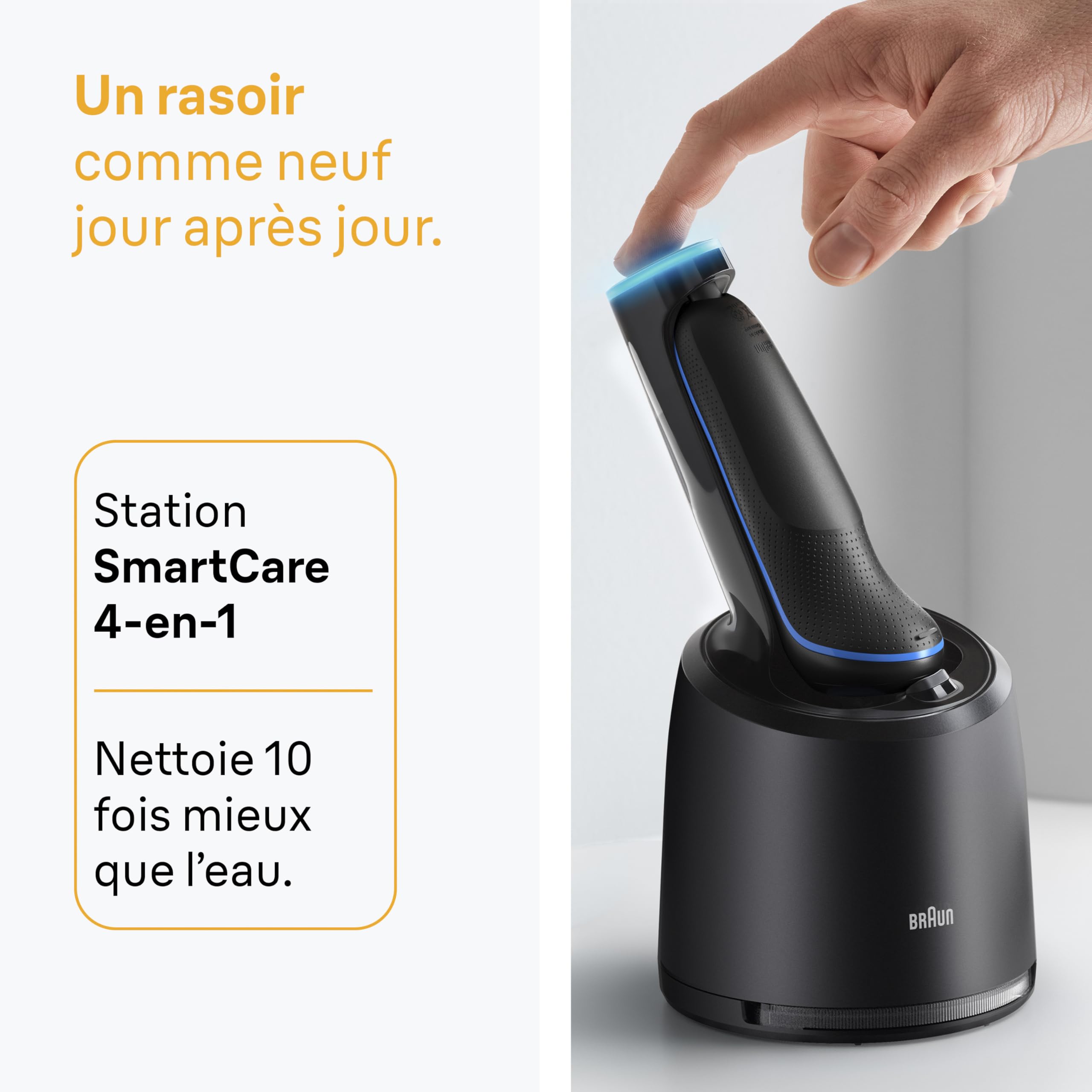 Braun Rasoir Electrique Homme Series 5 52-B7200CC, Bleu | Etanche, Batterie Rechargeable, 2 Modes, Lames Flexibles, sans Fil, Station Nettoyante, Accessoire Tondeuse de Précision