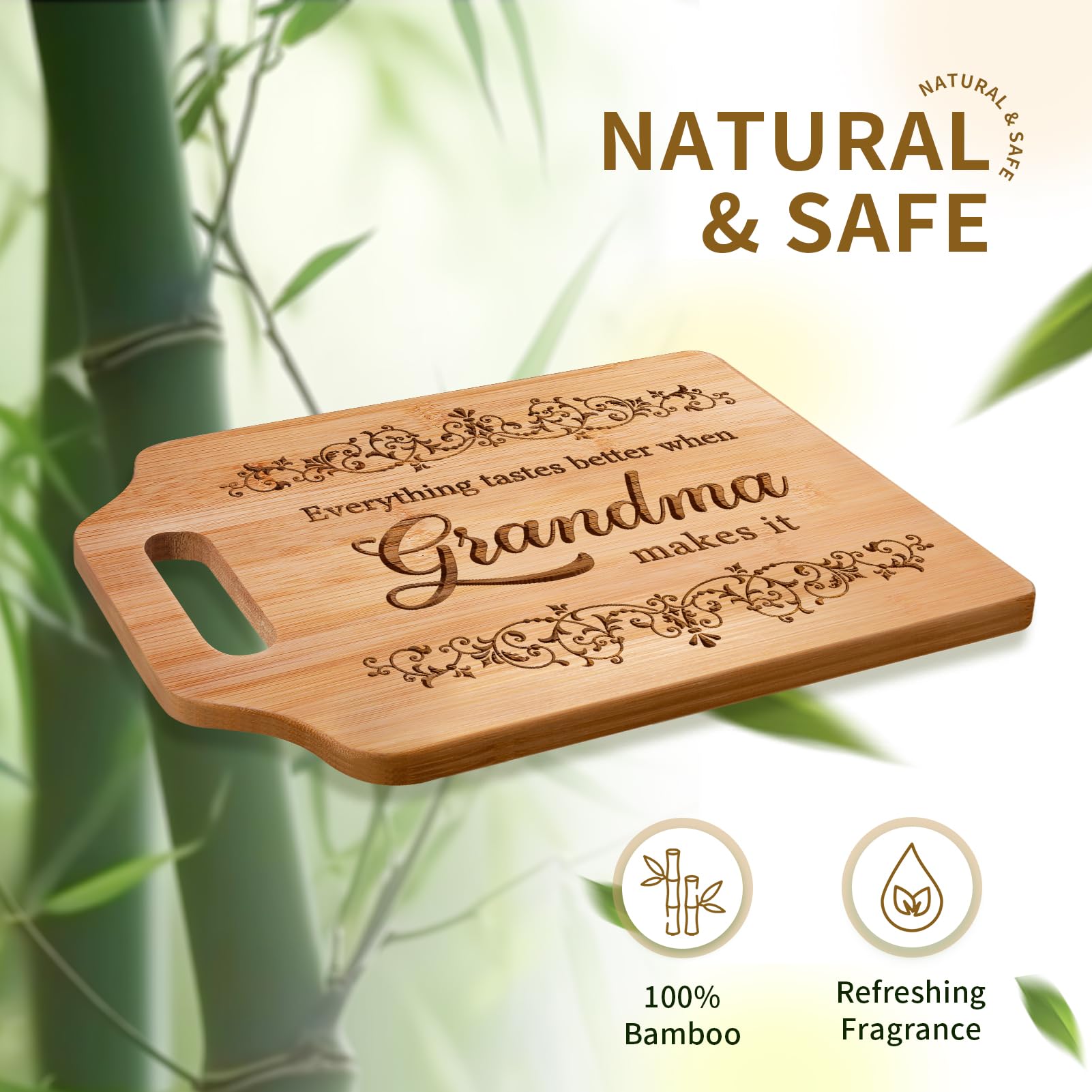 AceThrills Grandma Gifts for Grandma Birthday Gift from Grandkids - Engraved Bamboo Cutting Board 12.3"L x 8.7"W x 0.4"Th (Everything Tastes Better)