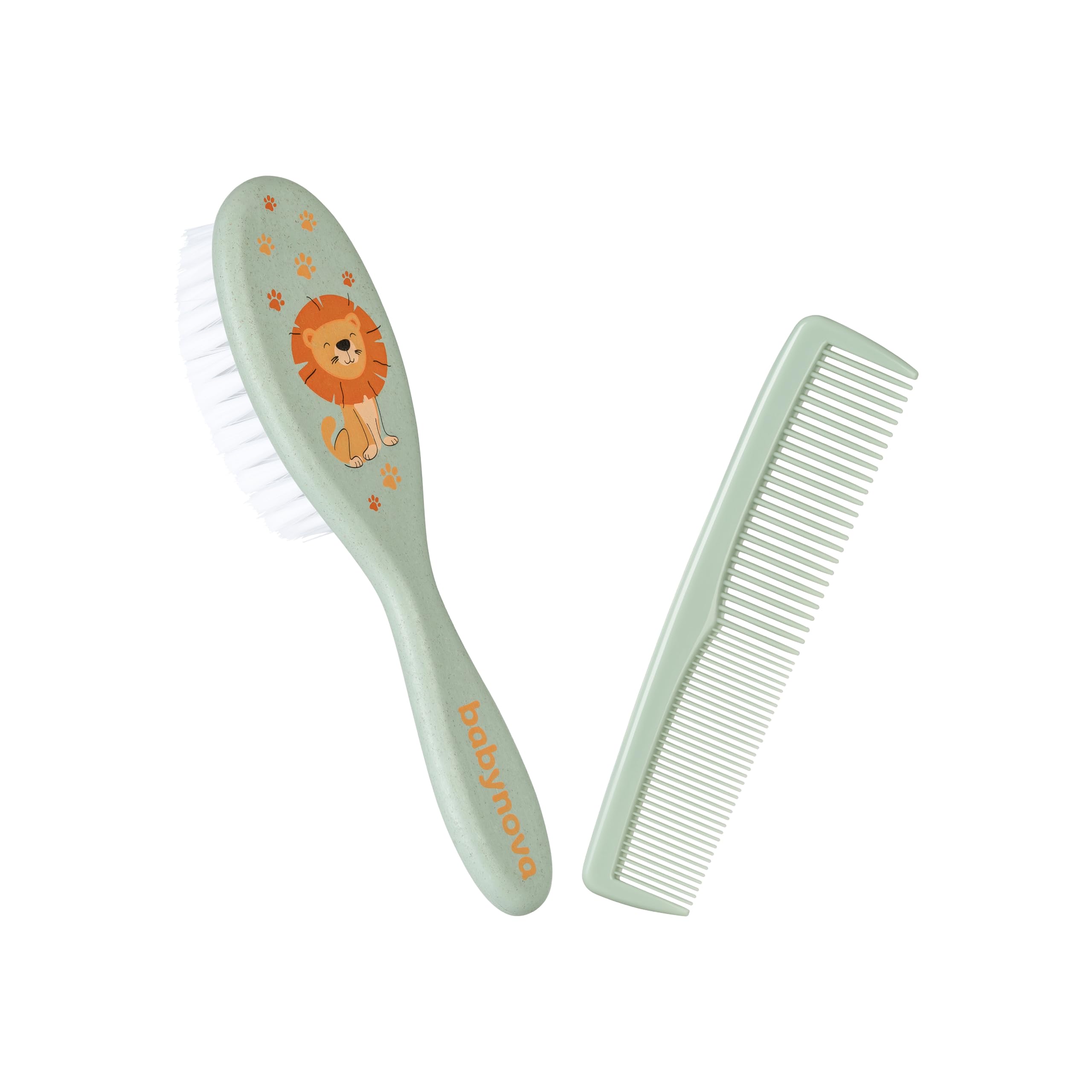 babynova Kamm & Bürste Set – Extra weiche natürliche Nylonborsten Haarpflege Set für Babys & Kleinkinder – Sanfte Pflege für empfindliche Köpfe – BPA-frei – Grün
