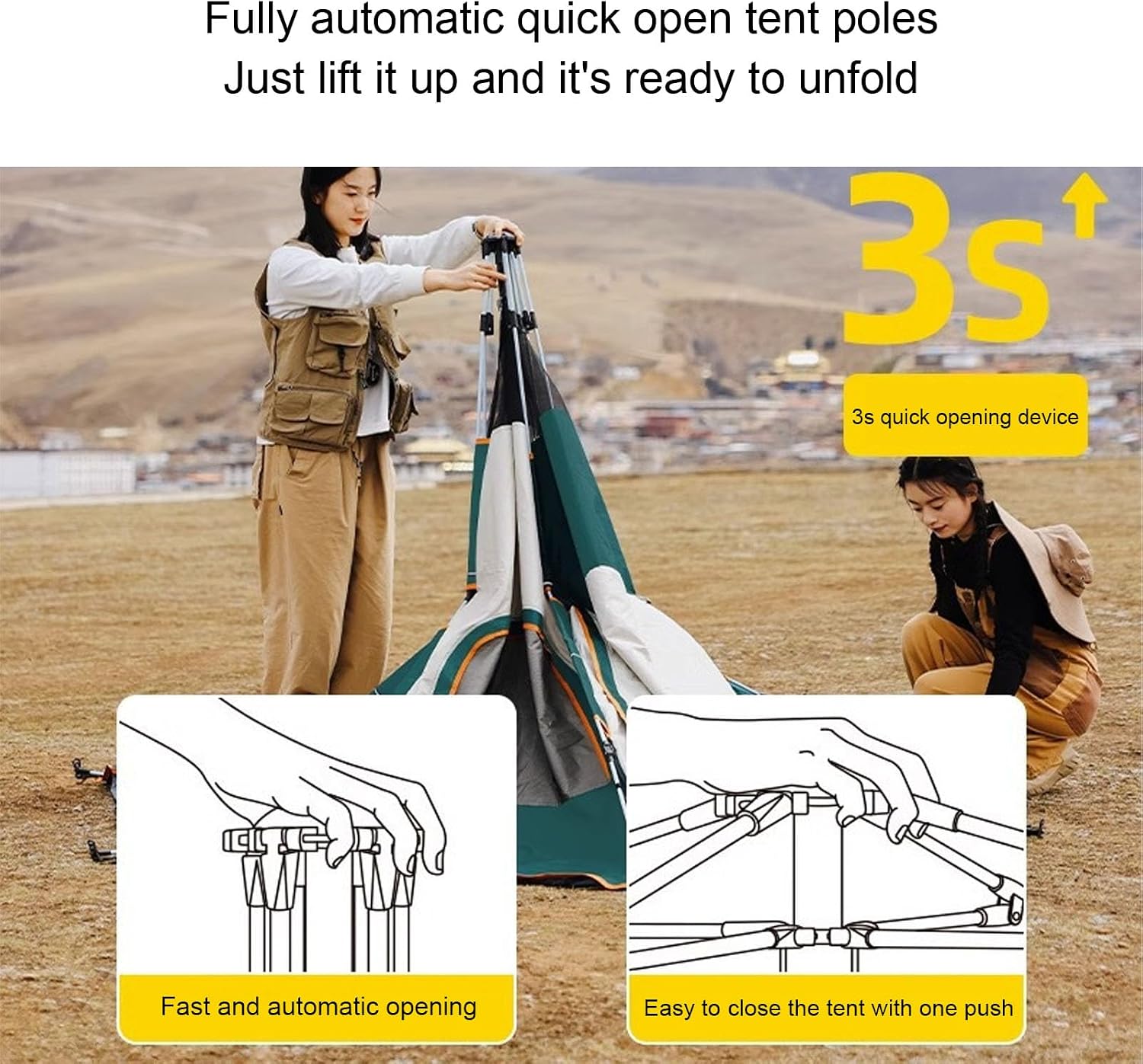 Outdoor Tent Portable Automatic Setup Rainproof Sun Shade Tent for Camping Beach Oxford Cloth Hex