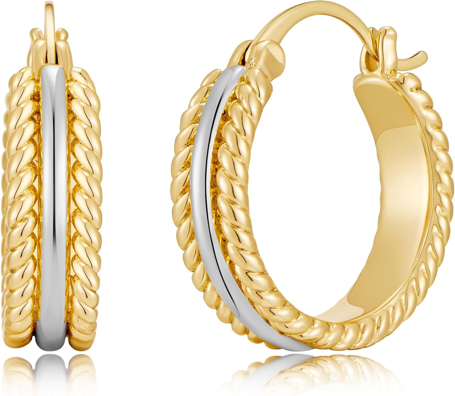 Two Tone Silver and Gold Plated Hoop Earrings for Women Mixed Metal Hypoallergenic Statement Valentines Jewelry Gifts