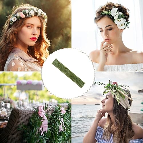 Miniatura 6 de FOIMAS Alambre de tallo floral de 18 gaguas, 100 piezas de alambre de floristería envuelto en papel para arreglos florales