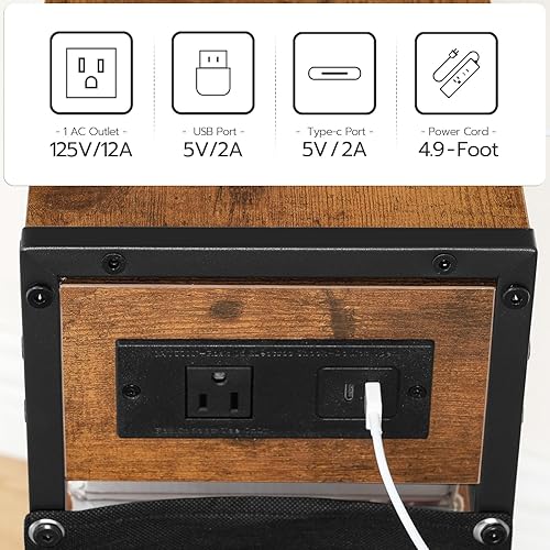 Miniatura 6 de HOOBRO Mesa auxiliar con estación de carga, mesa auxiliar pequeña con soporte para revistas, mesita de noche, estante de almacenamiento de 3 niveles