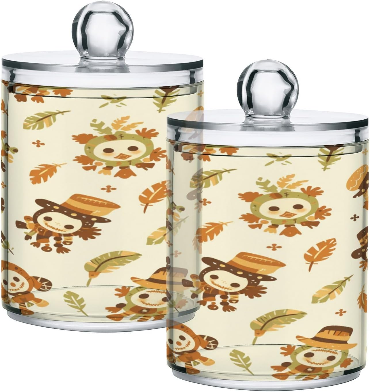 Kigai Cute Dolls Qtip Holder Dispenser 12 oz Plastic Apothecary Jars with Lid Bathroom Containers Makeup Organizer for Cotton Ball, Swab, Round Pads, Floss, 2 Pack