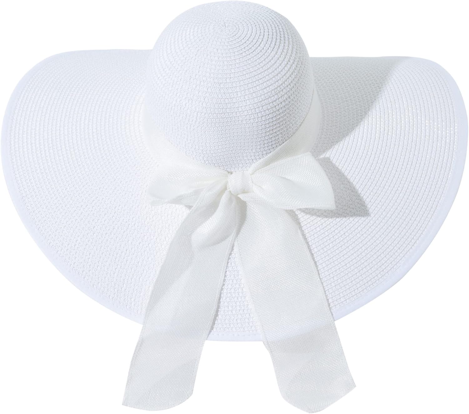 Lanzom Womens 5.7 Inches Big Bowknot Straw Hat Large Floppy Foldable Roll up Beach Cap Sun Hat UPF 50+ - Image 6