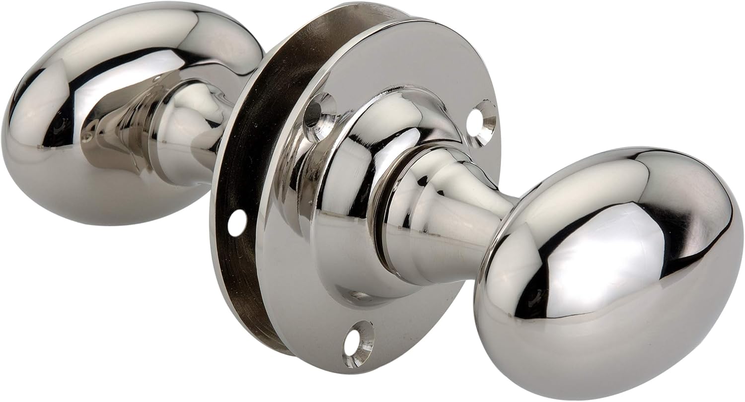 Infinity Decor Pair of Polished Nickel Oval Mortice Door Knob Latch Pull Handles Set 58mm - Victorian Knobs for Internal and External Doors