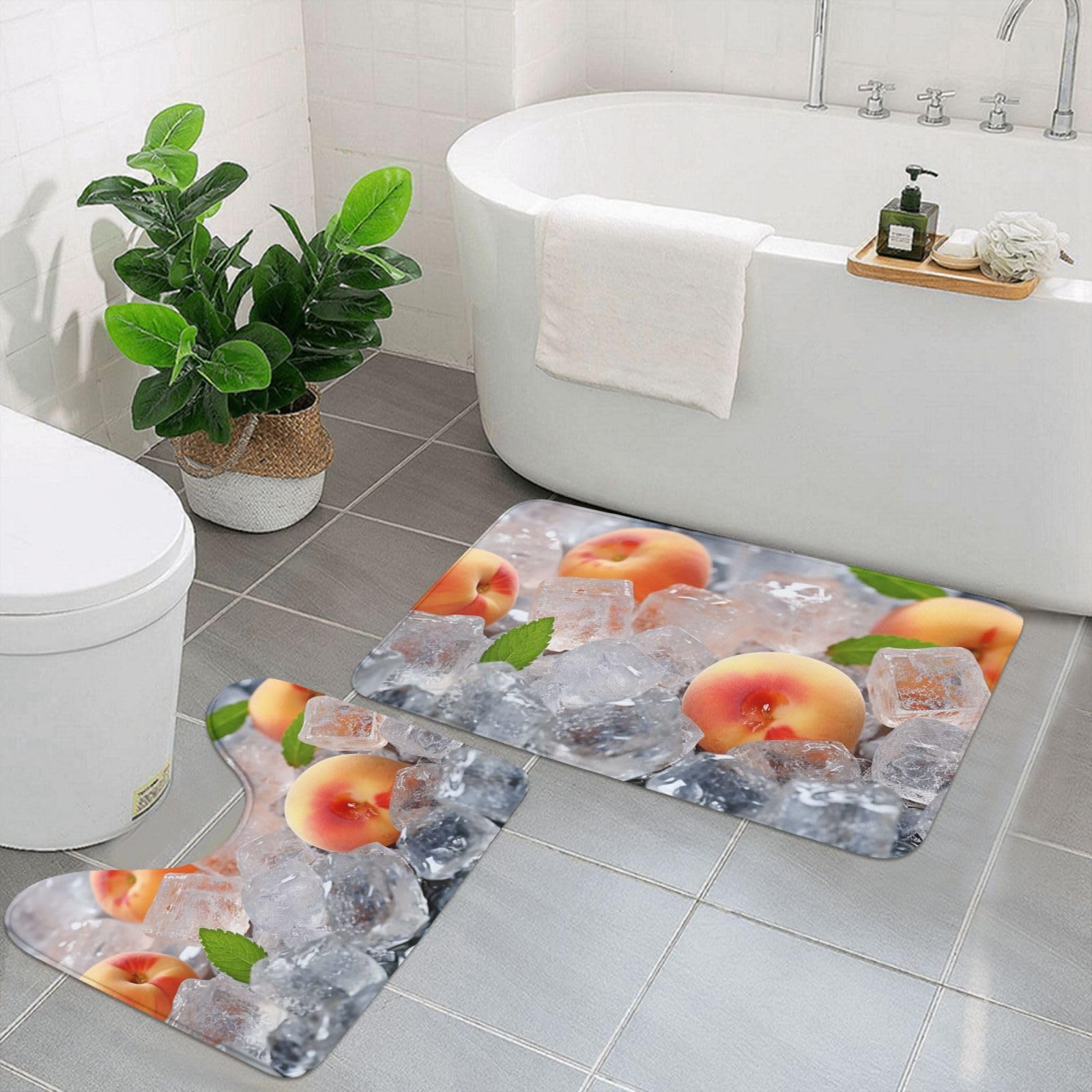 Tapis de bain antidérapants lot de 2 en microfibre absorbante en U motif glaçons pêche