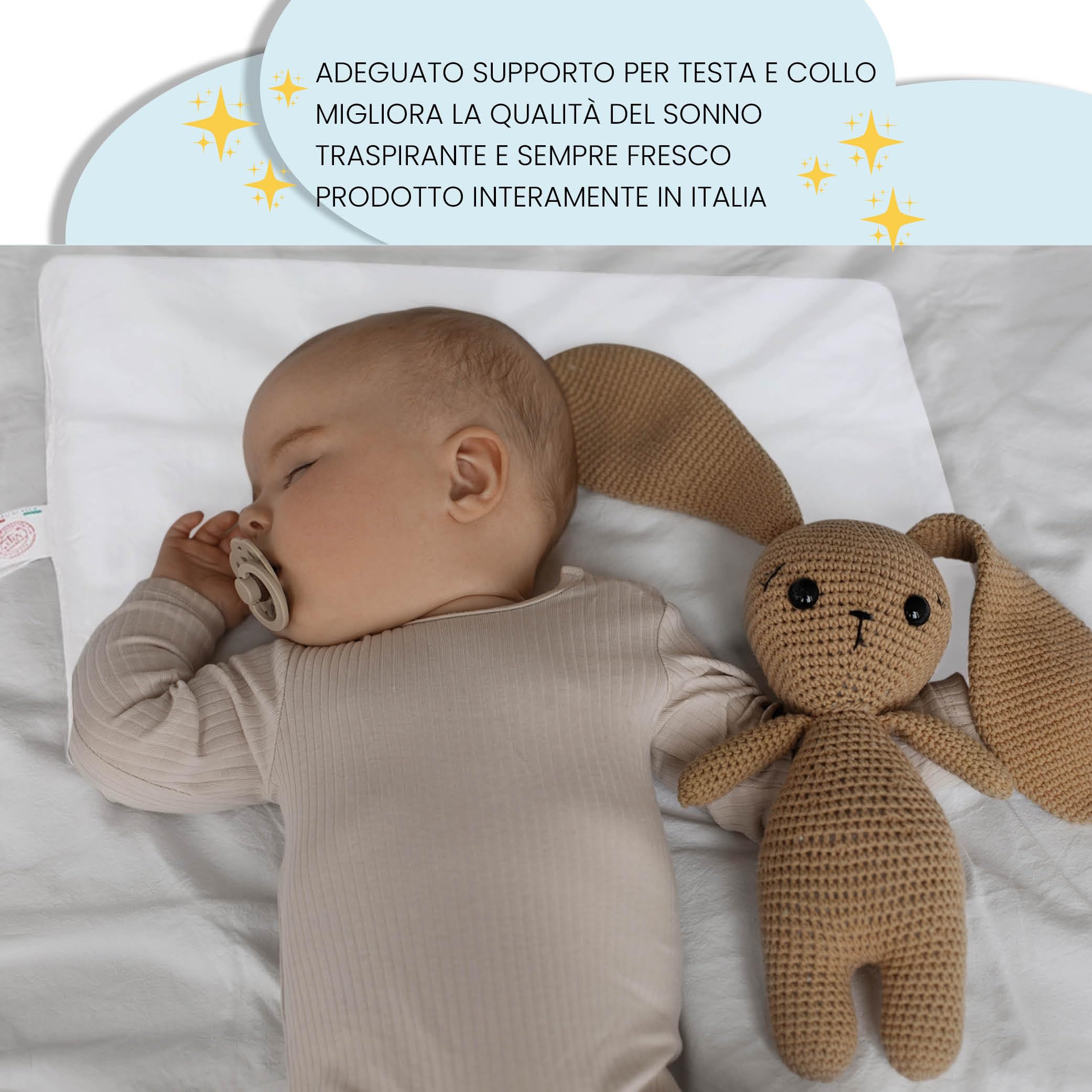 BABY WOLFY-Cuscino Lettino Bambino 40x60cm certificato OEKO-TEX® 1 2 3 4 anni 100% Cotone Antiacaro Anallergico Traspirante Morbido per Letto Culla Passeggino Asilo Nido Made in Italy