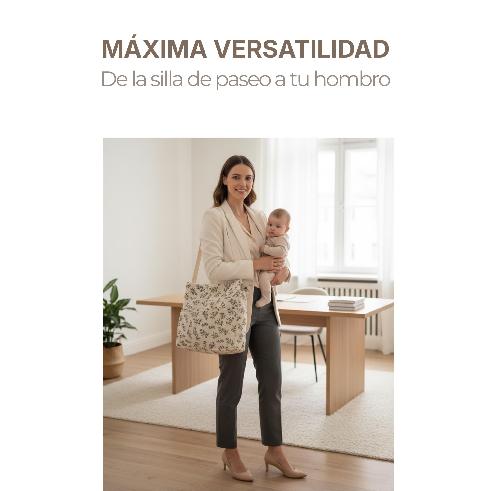 Bub&Beary Bolso Carro Bebé 3 en 1 Muselina Doble Gasa 100% Algodón – Estampado Botánico Atemporal – Bolso Maternal Gran Capacidad – Regalo Nacimiento y Baby Shower