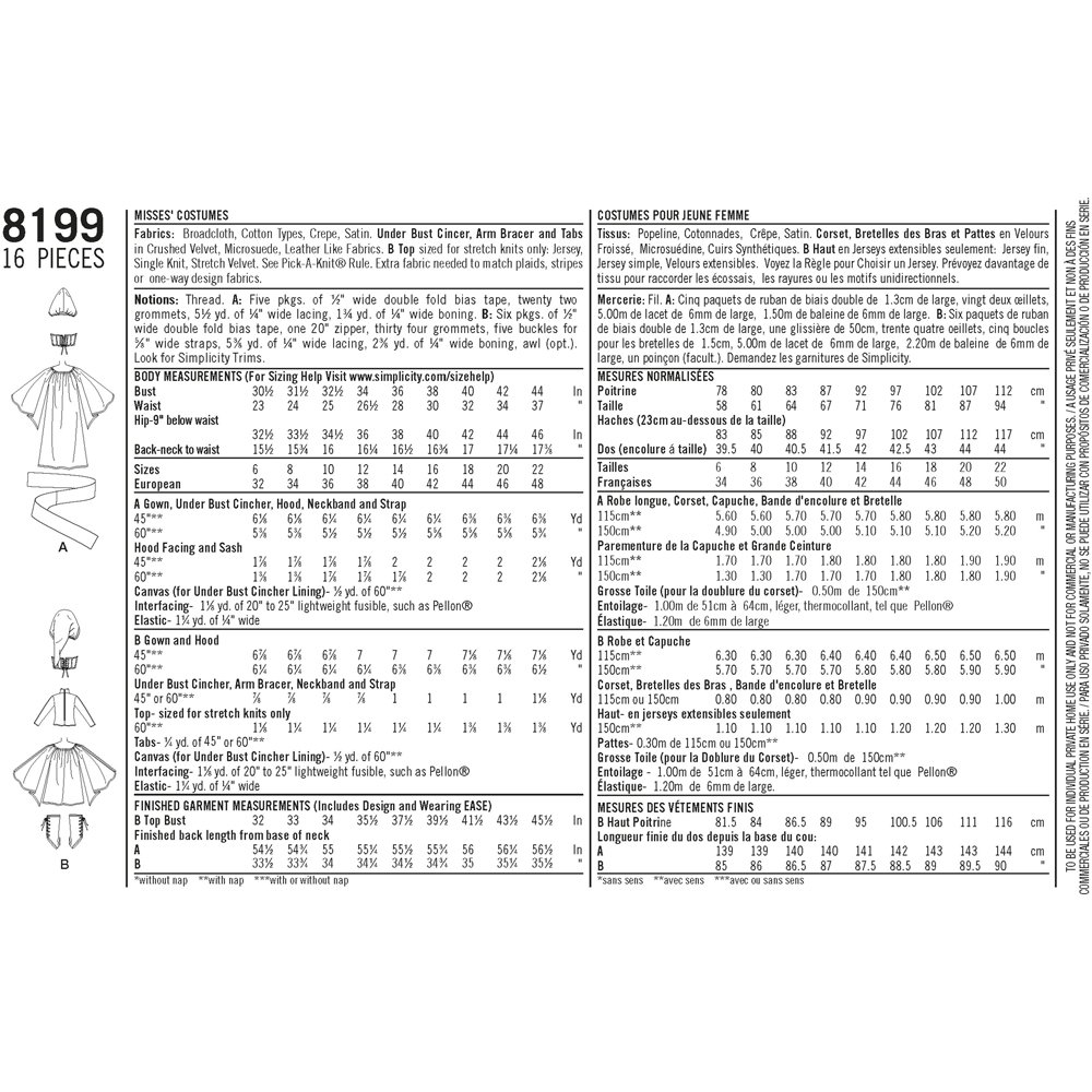 Simplicity Pattern 8199 Misses 'Gaming Costumi da Guerriero, Bianco