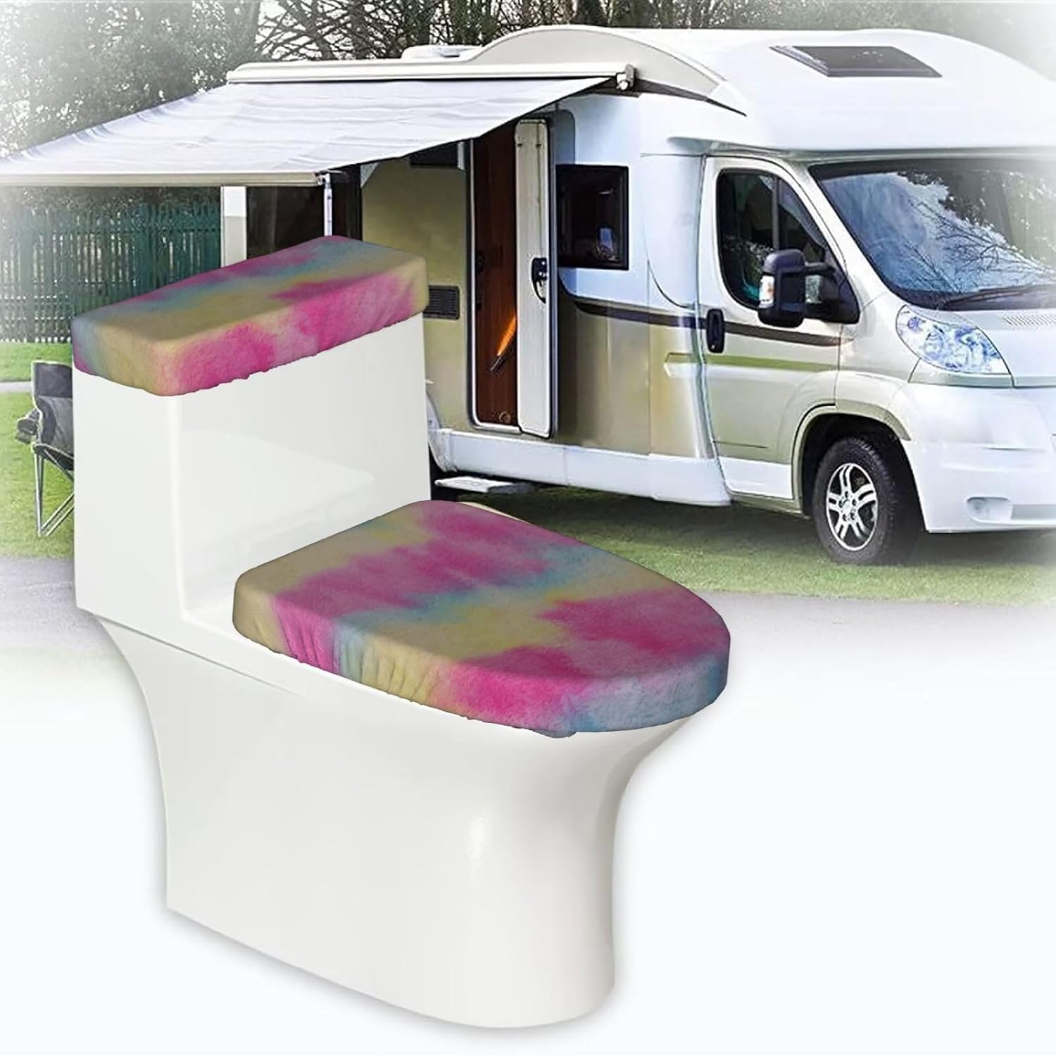 2 Pcs Rainbow Stripes Print Toilet Lid Cover And Toilet Tank Lid Cover Set, Soft Stretchable Bathroom Covers, Fits Round And Elongated Toilet Seats, Washable And Decorative