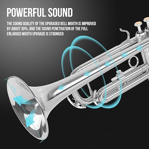 Miniatura 12 de Soulmate Trompeta de latón estándar Bb Instrumento de trompeta para estudiantes, orquesta de banda escolar, adultos principiantes con estuche